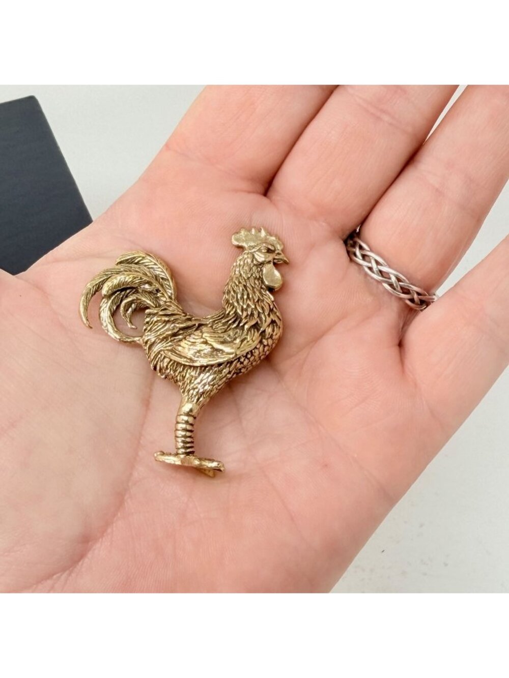 Brass-Tone Rooster Decorative Accent Figurine - Classic Gold Finish